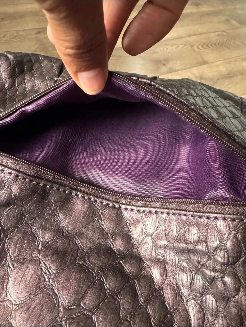 Jessica Simpson Metallic Plum Quilted Clutch with Frame Detail